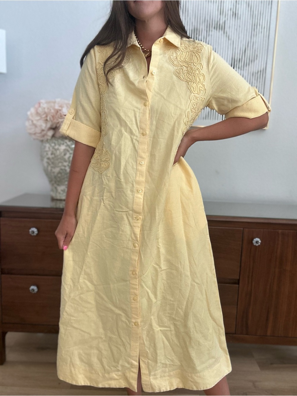 Chico’s Yellow Button-Front Shirt Dress size 6